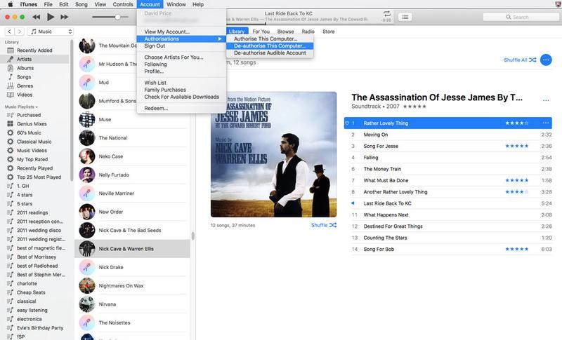 Deauthorise your iTunes account